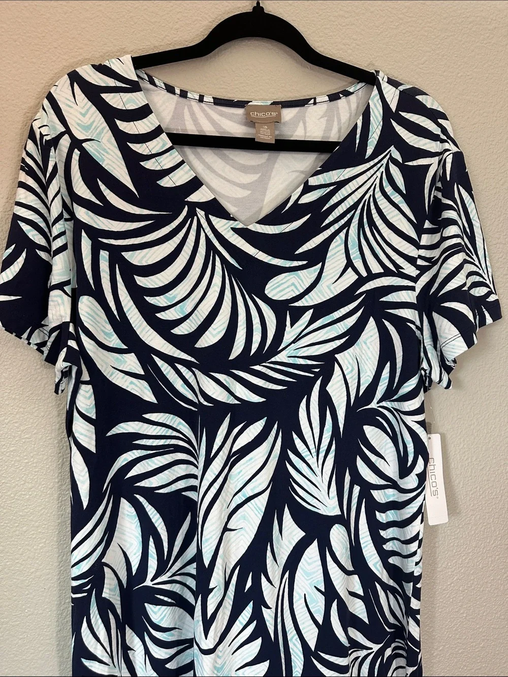 Chico Swimcover  Dress size  3 with adjustable bottom Navy & Light Blue Leaf